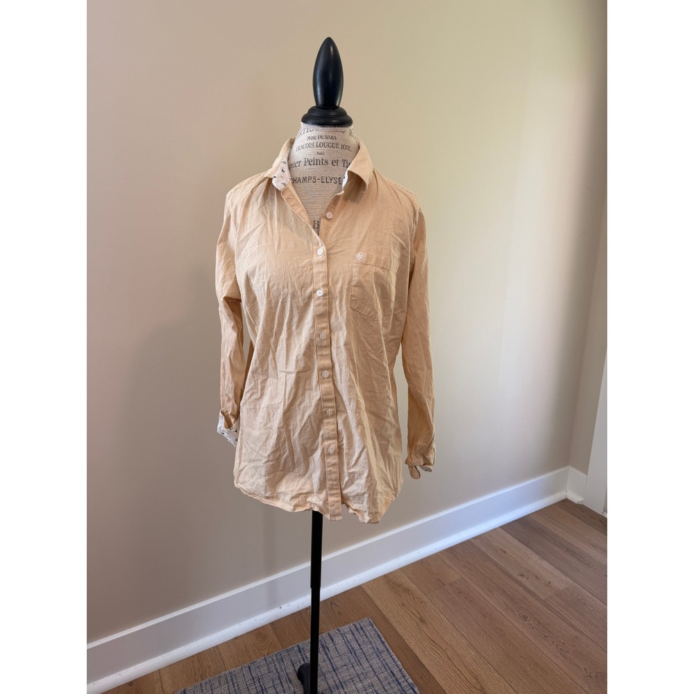 Ariat Women's Yellow/White Striped Long Sleeve Button Down Shirt Size 1X